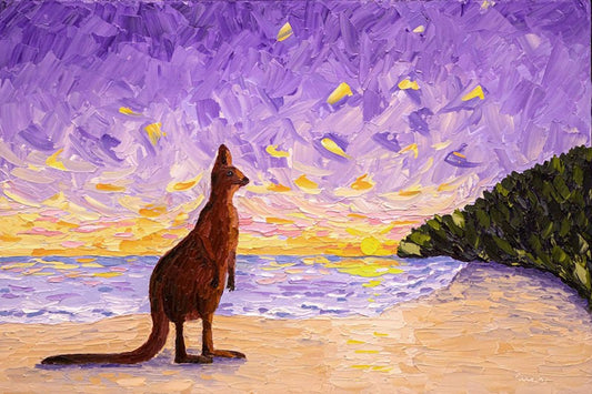 Aussie Sunset - Original Kangaroo Oil Painting by Cassie Holmes