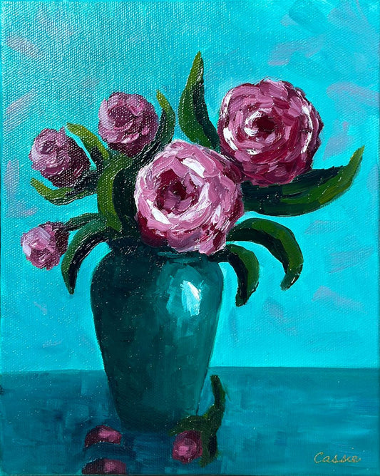 Emerald Roses – Original Oil Painting by Cassie Holmes
