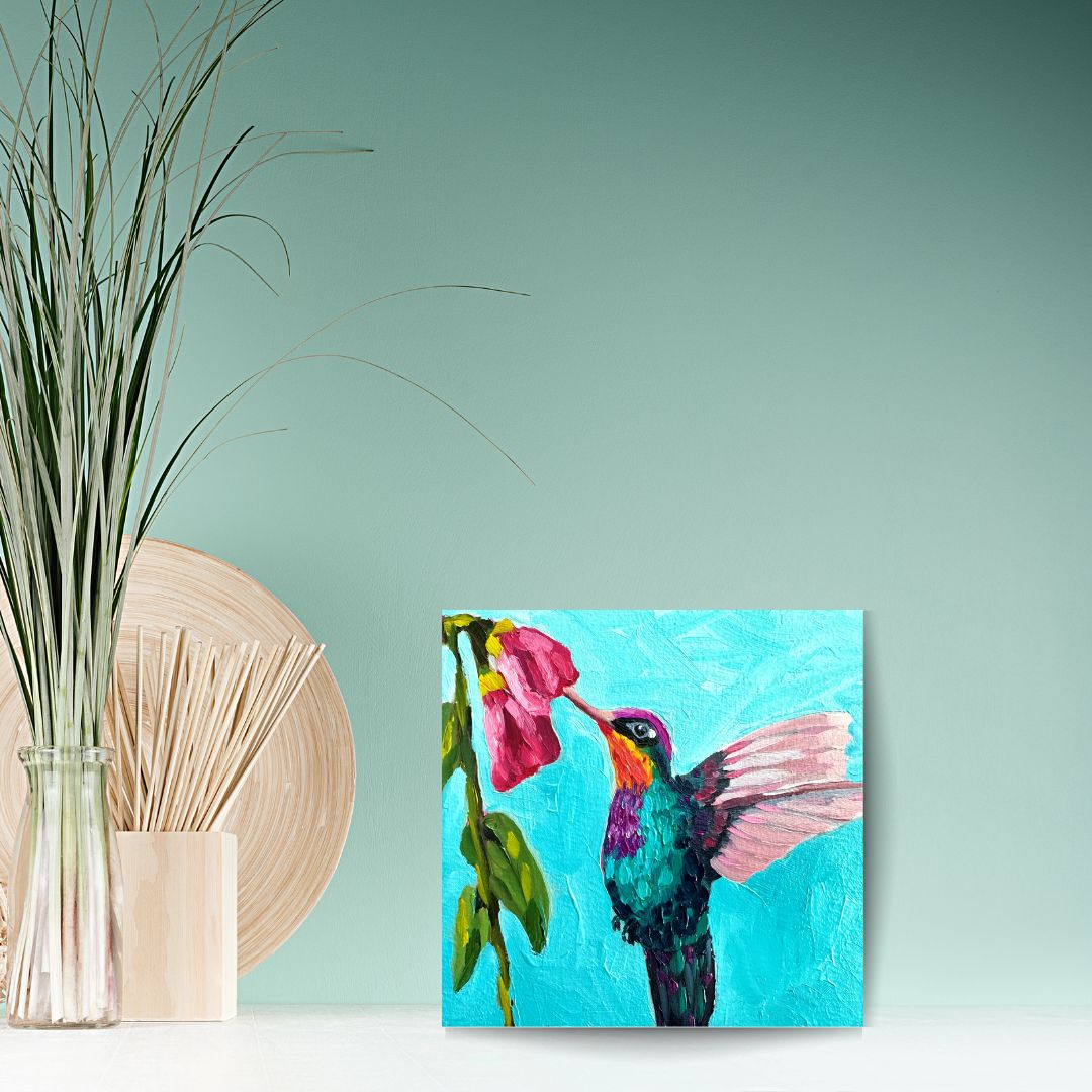 Hummingbird in Mint – Original Oil Painting by Cassie Holmes