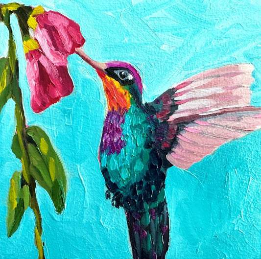 Hummingbird in Mint – Original Oil Painting by Cassie Holmes