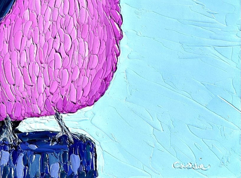 Pink Fluffball - Original Bird Oil Painting by Cassie Holmes