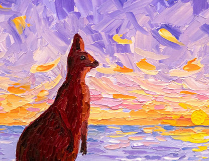 Aussie Sunset - Original Kangaroo Oil Painting by Cassie Holmes