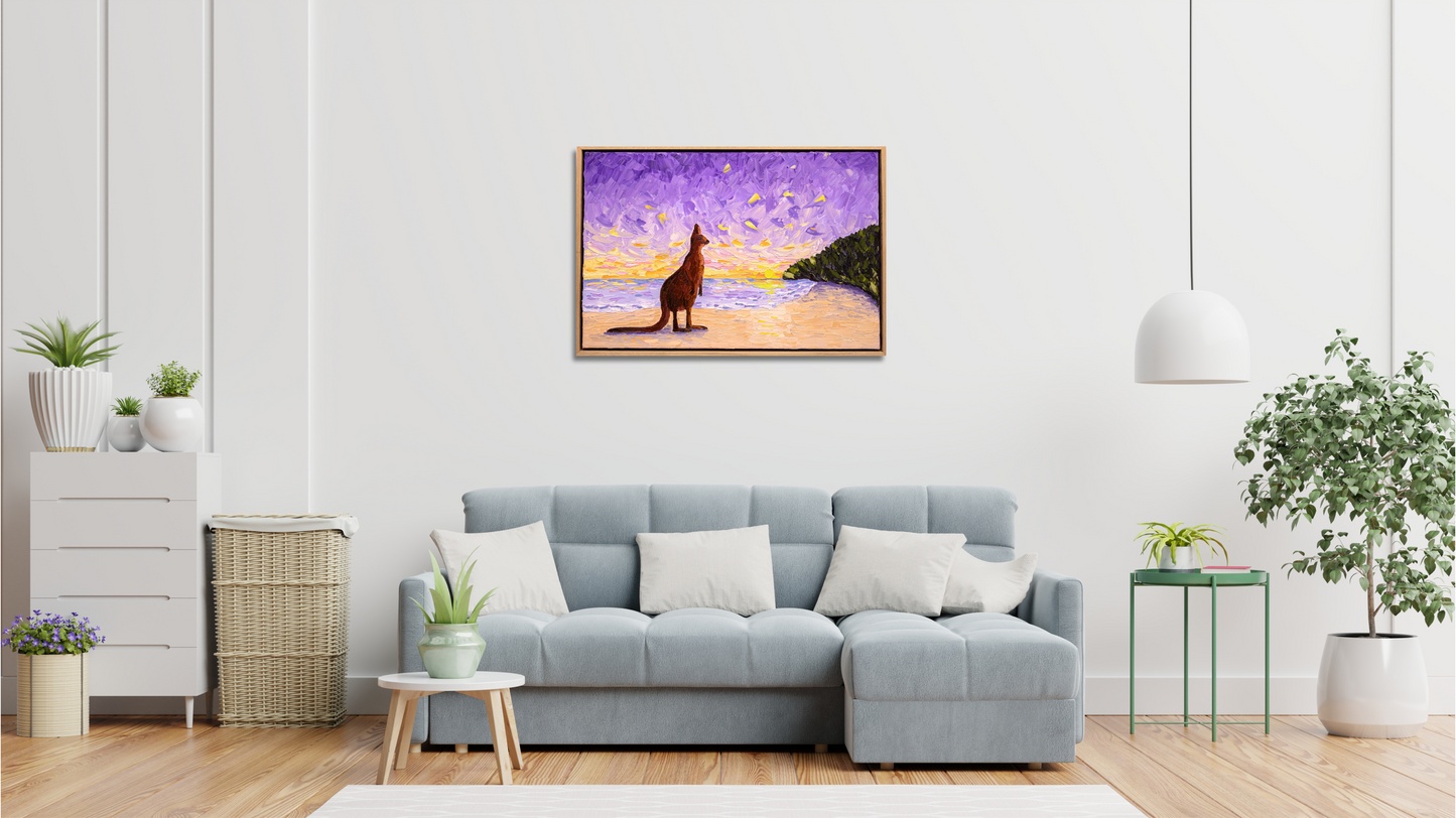 Aussie Sunset - Original Kangaroo Oil Painting by Cassie Holmes