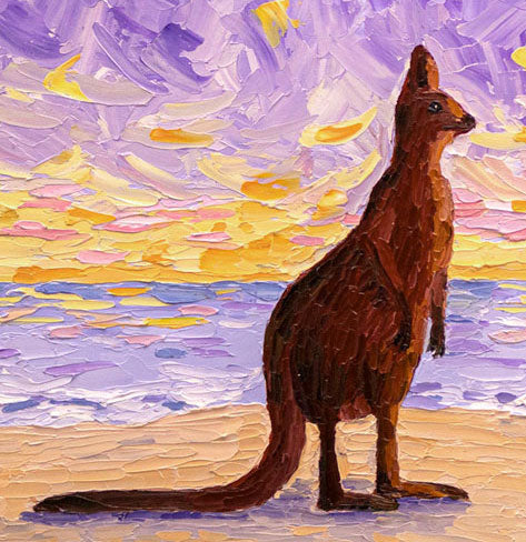 Aussie Sunset - Original Kangaroo Oil Painting by Cassie Holmes