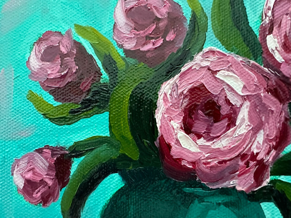 Emerald Roses – Original Oil Painting by Cassie Holmes