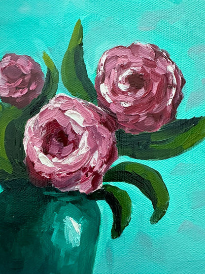 Emerald Roses – Original Oil Painting by Cassie Holmes