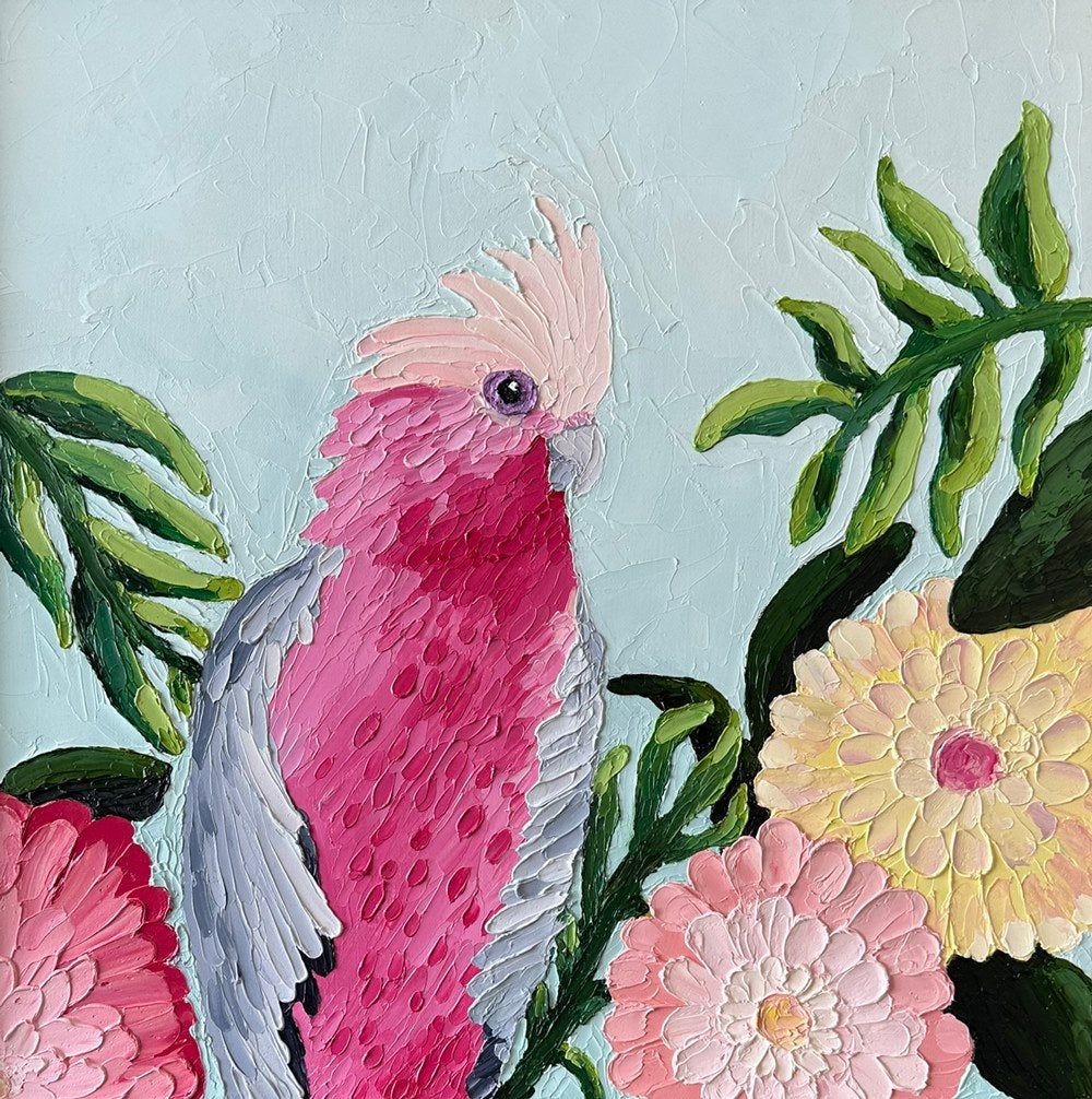 Floral Galah – Original Oil Painting by Cassie Holmes