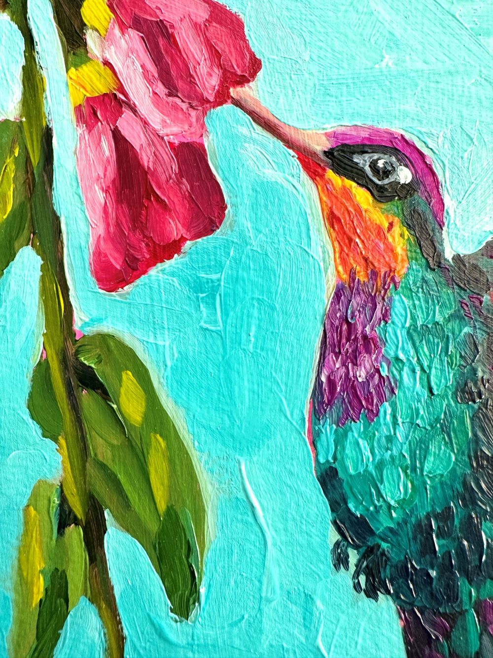 Hummingbird in Mint – Original Oil Painting by Cassie Holmes