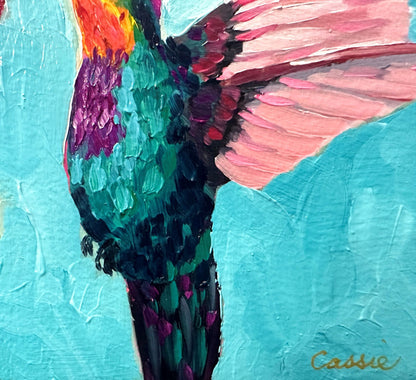 Hummingbird in Mint – Original Oil Painting by Cassie Holmes