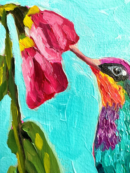 Hummingbird in Mint – Original Oil Painting by Cassie Holmes