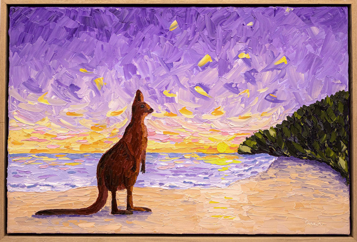 Aussie Sunset - Original Kangaroo Oil Painting by Cassie Holmes