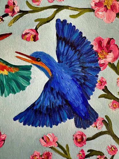 Kingfishers in Flight – Original Oil Painting by Cassie Holmes