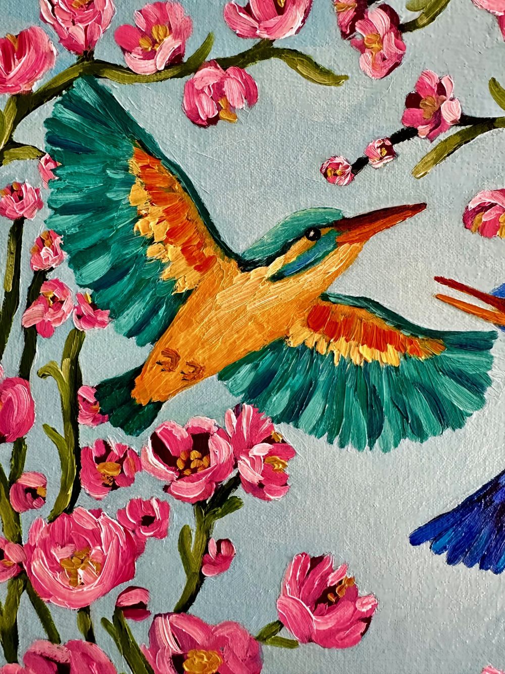 Kingfishers in Flight – Original Oil Painting by Cassie Holmes