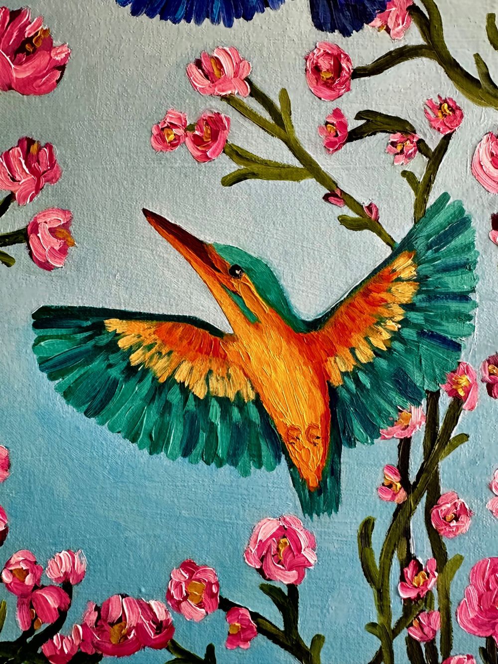 Kingfishers in Flight – Original Oil Painting by Cassie Holmes