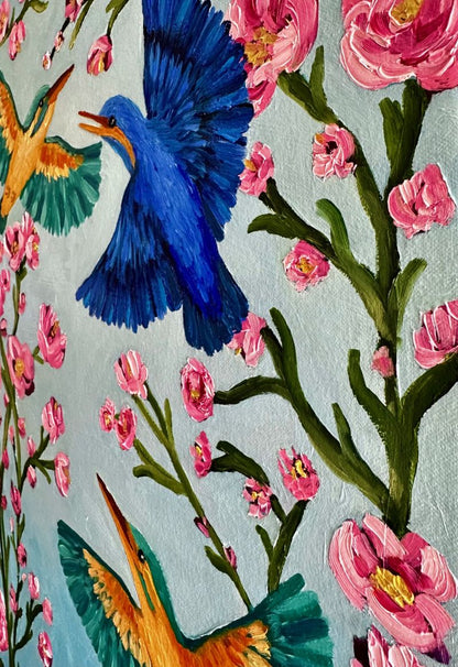 Kingfishers in Flight – Original Oil Painting by Cassie Holmes