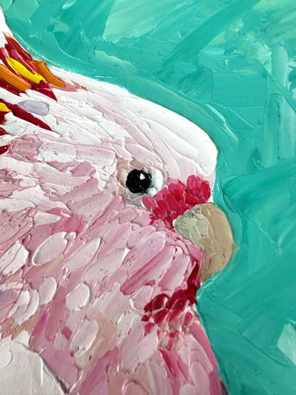 Pink Tranquillity - Original Pink Cockatoo Oil Painting by Cassie Holmes