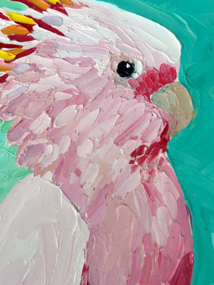 Pink Tranquillity - Original Pink Cockatoo Oil Painting by Cassie Holmes