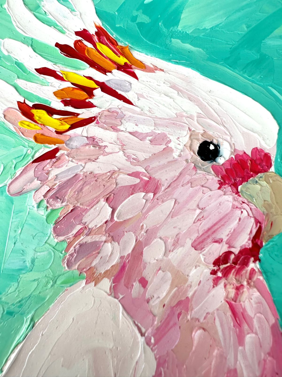 Pink Tranquillity - Original Pink Cockatoo Oil Painting by Cassie Holmes