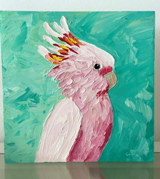 Pink Tranquillity - Original Pink Cockatoo Oil Painting by Cassie Holmes