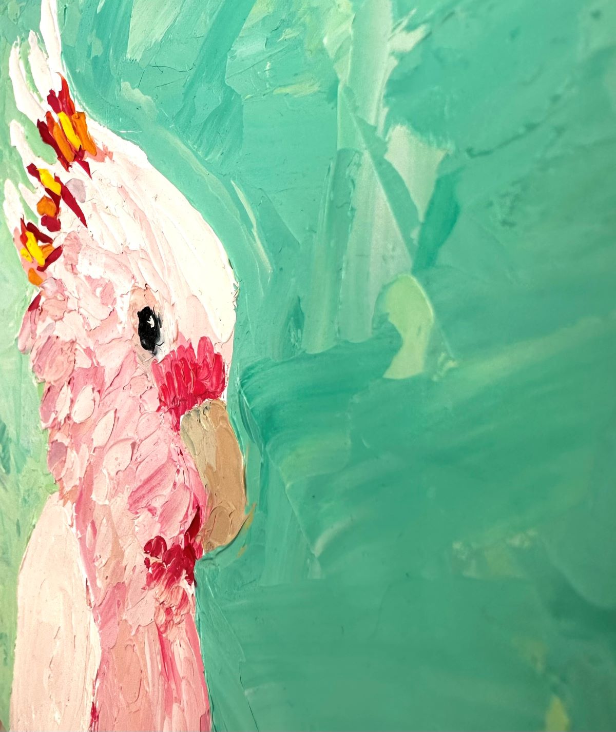 Pink Tranquillity - Original Pink Cockatoo Oil Painting by Cassie Holmes