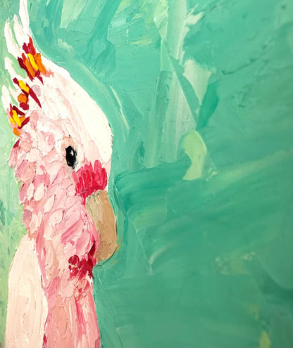 Pink Tranquillity - Original Pink Cockatoo Oil Painting by Cassie Holmes