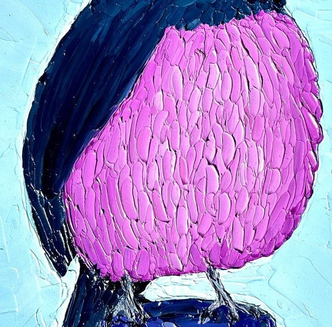 Pink Fluffball - Original Bird Oil Painting by Cassie Holmes