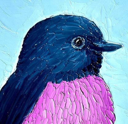Pink Fluffball - Original Bird Oil Painting by Cassie Holmes