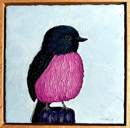Pink Fluffball - Original Bird Oil Painting by Cassie Holmes