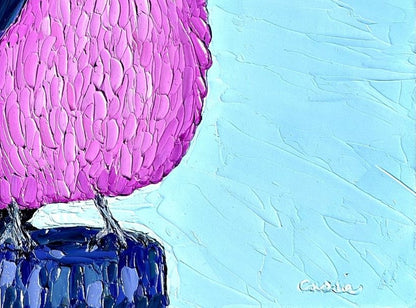 Pink Fluffball - Original Bird Oil Painting by Cassie Holmes