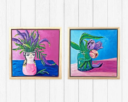 Sheltered Tulips – Original Tulip Oil Painting by Cassie Holmes