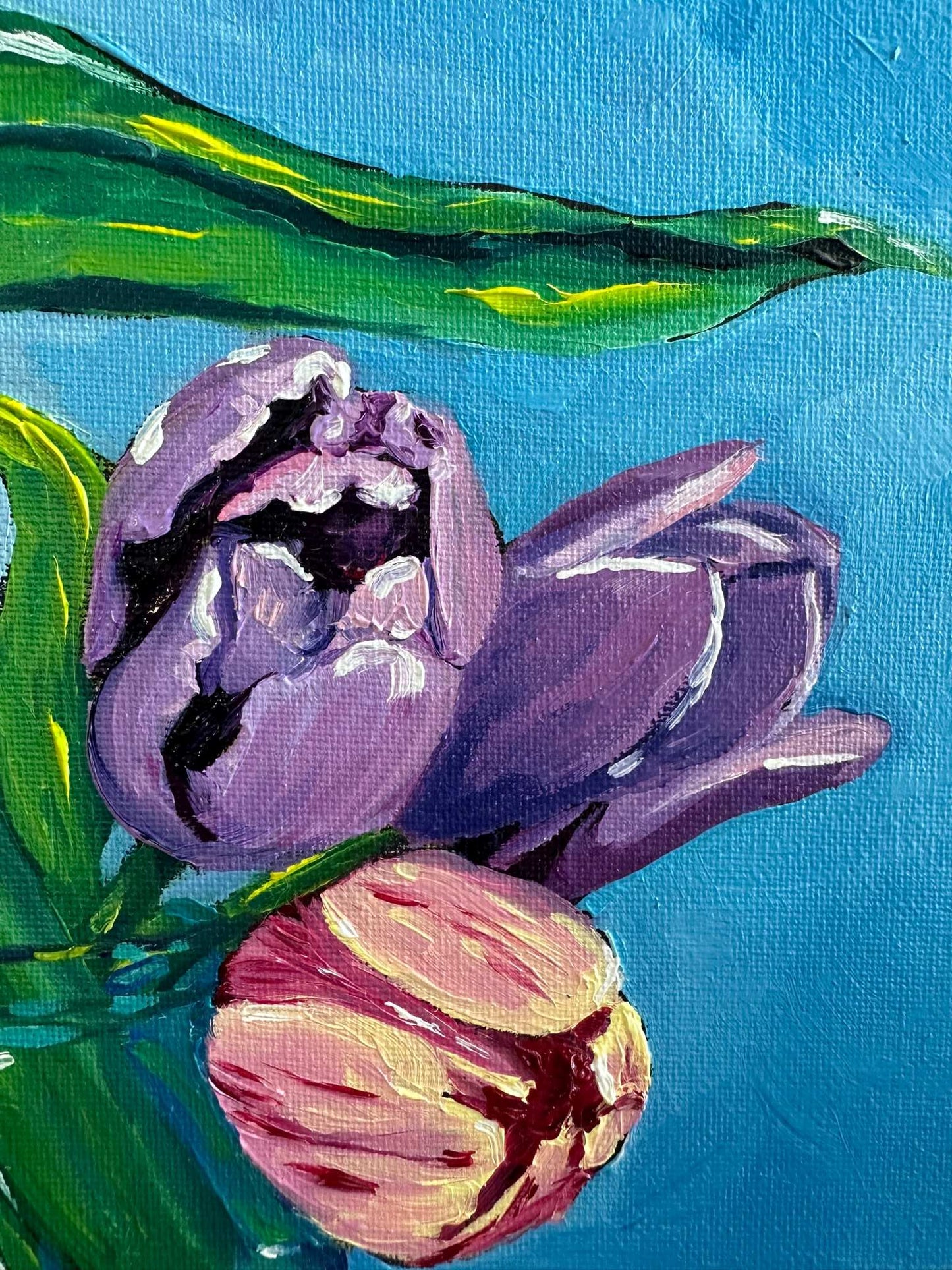 Sheltered Tulips – Original Tulip Oil Painting by Cassie Holmes