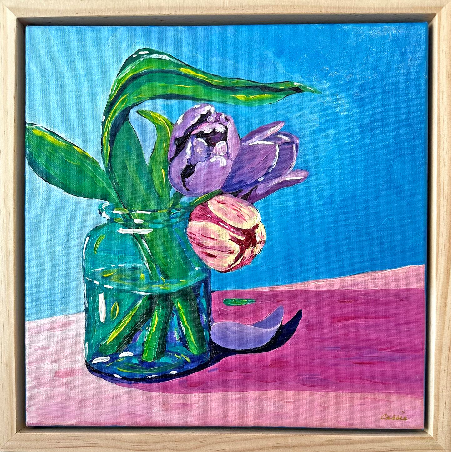 Sheltered Tulips – Original Tulip Oil Painting by Cassie Holmes
