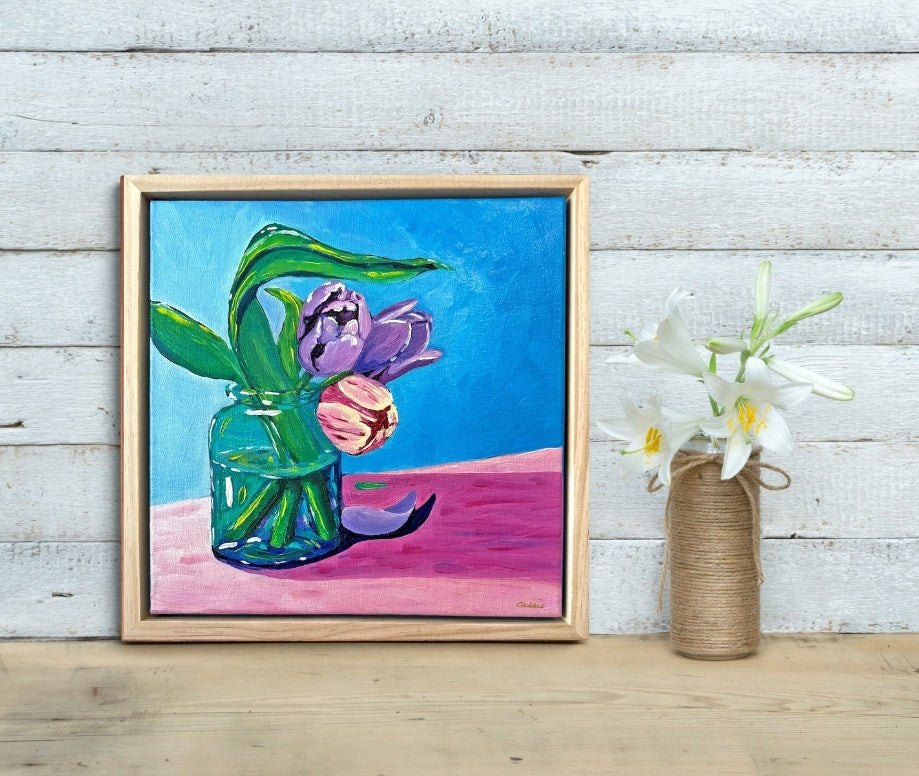 Sheltered Tulips – Original Tulip Oil Painting by Cassie Holmes