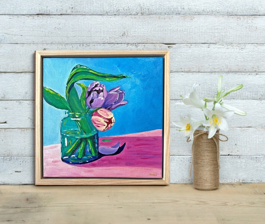 Sheltered Tulips – Original Tulip Oil Painting by Cassie Holmes