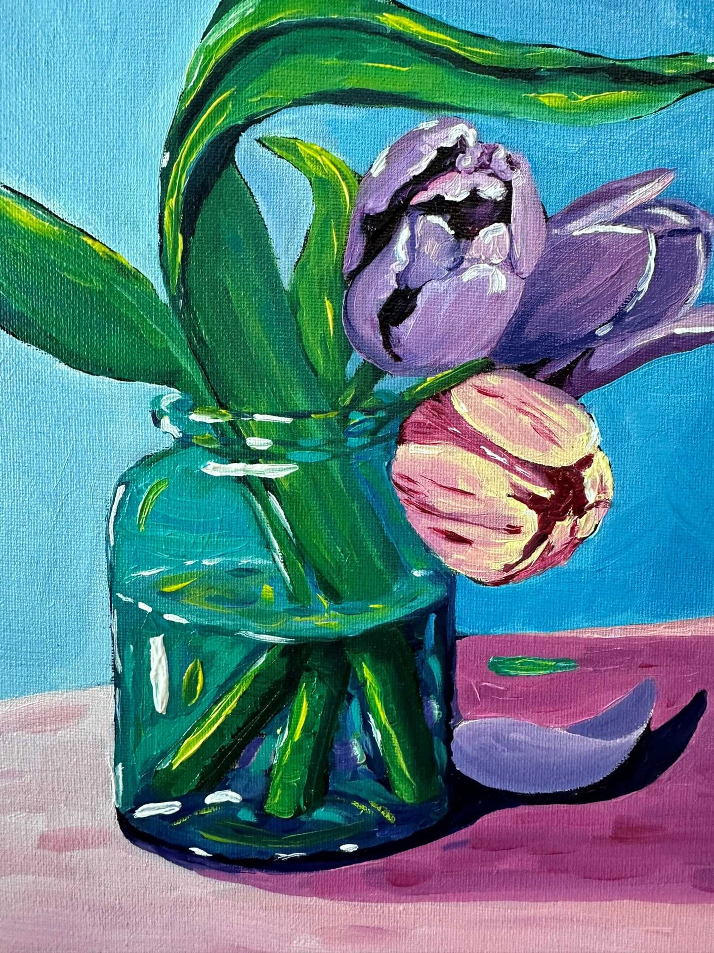 Sheltered Tulips – Original Tulip Oil Painting by Cassie Holmes