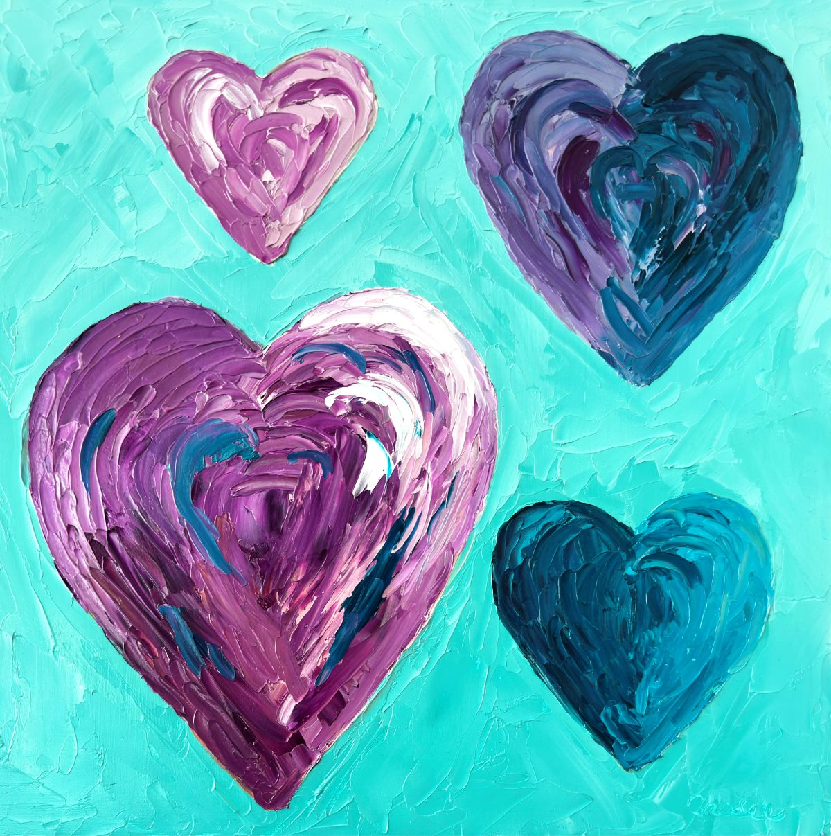 Travelling Hearts – Colourful Oil Painting by Cassie Holmes