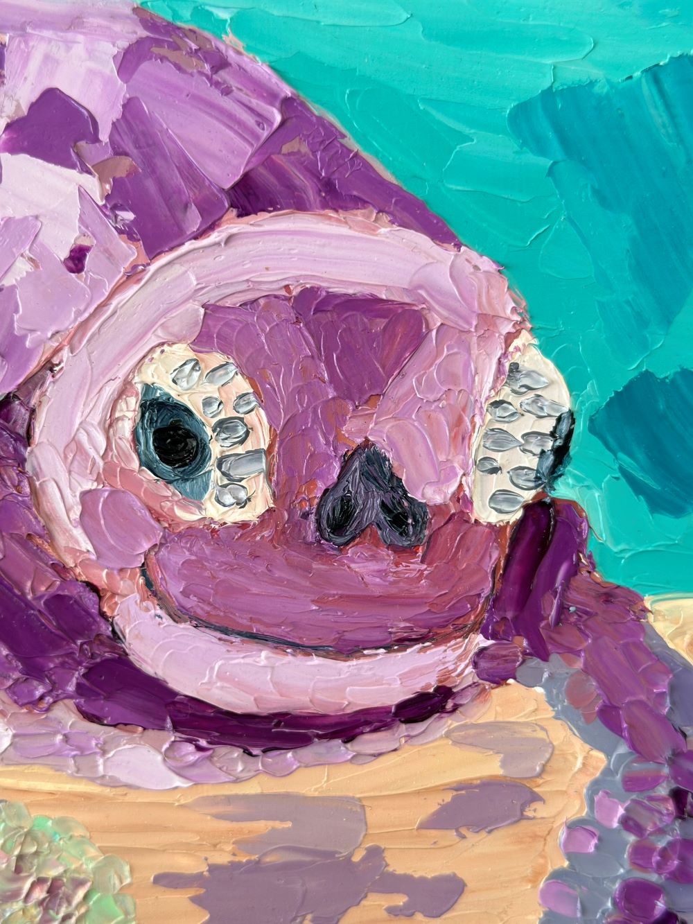 Travelling Turtle – Colourful Turtle Oil Painting by Cassie Holmes