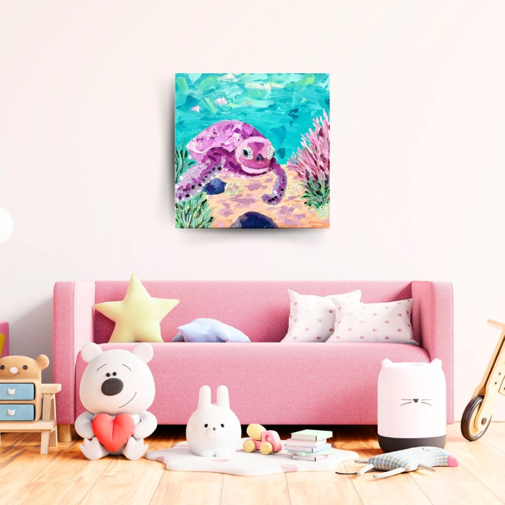Travelling Turtle – Colourful Turtle Oil Painting by Cassie Holmes