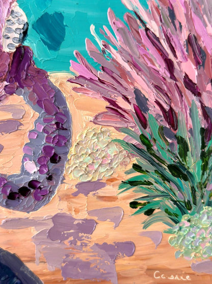 Travelling Turtle – Colourful Turtle Oil Painting by Cassie Holmes