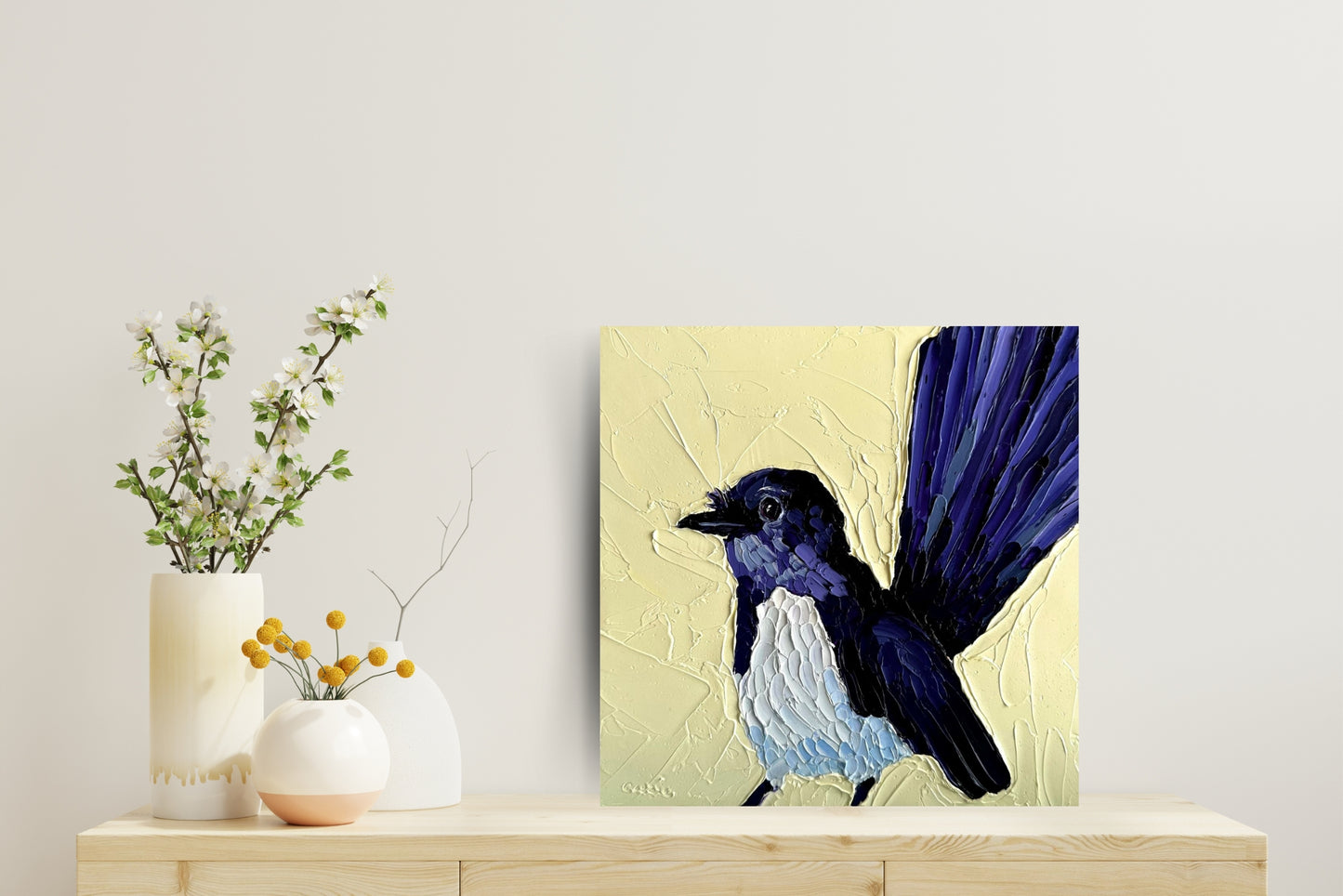 Wanda – Willie Wagtail Oil Painting by Cassie Holmes